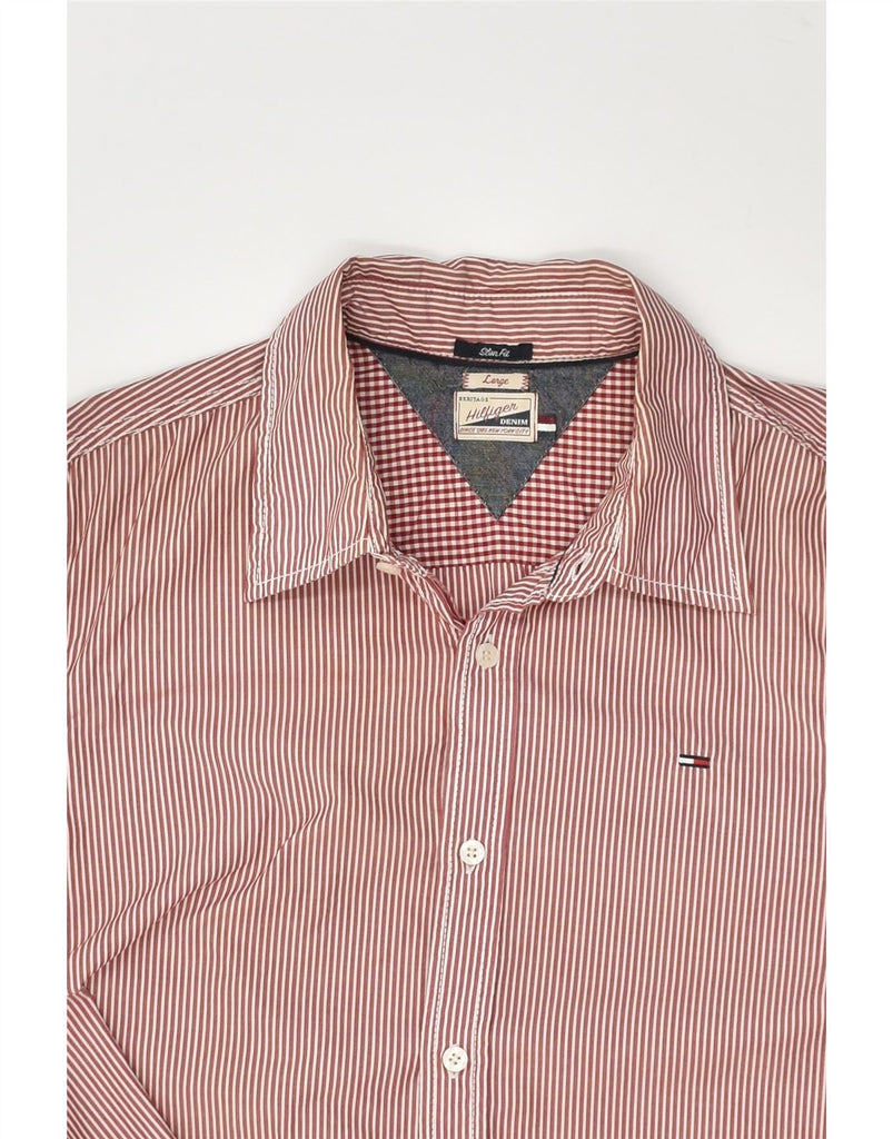 TOMMY HILFIGER Mens Slim Fit Shirt Large Red Pinstripe Cotton | Vintage Tommy Hilfiger | Thrift | Second-Hand Tommy Hilfiger | Used Clothing | Messina Hembry 