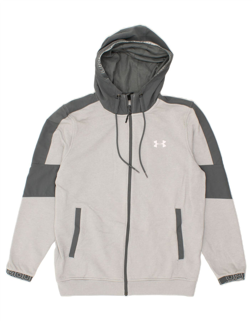 UNDER ARMOUR Mens Zip Hoodie Sweater Medium Grey Colourblock Cotton | Vintage Under Armour | Thrift | Second-Hand Under Armour | Used Clothing | Messina Hembry 