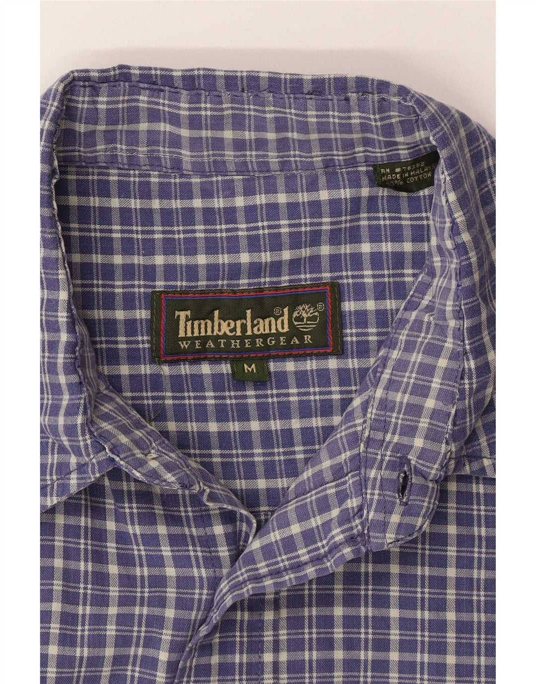 Timberland Mens Short Sleeve Shirt Medium Blue Plaid Cotton