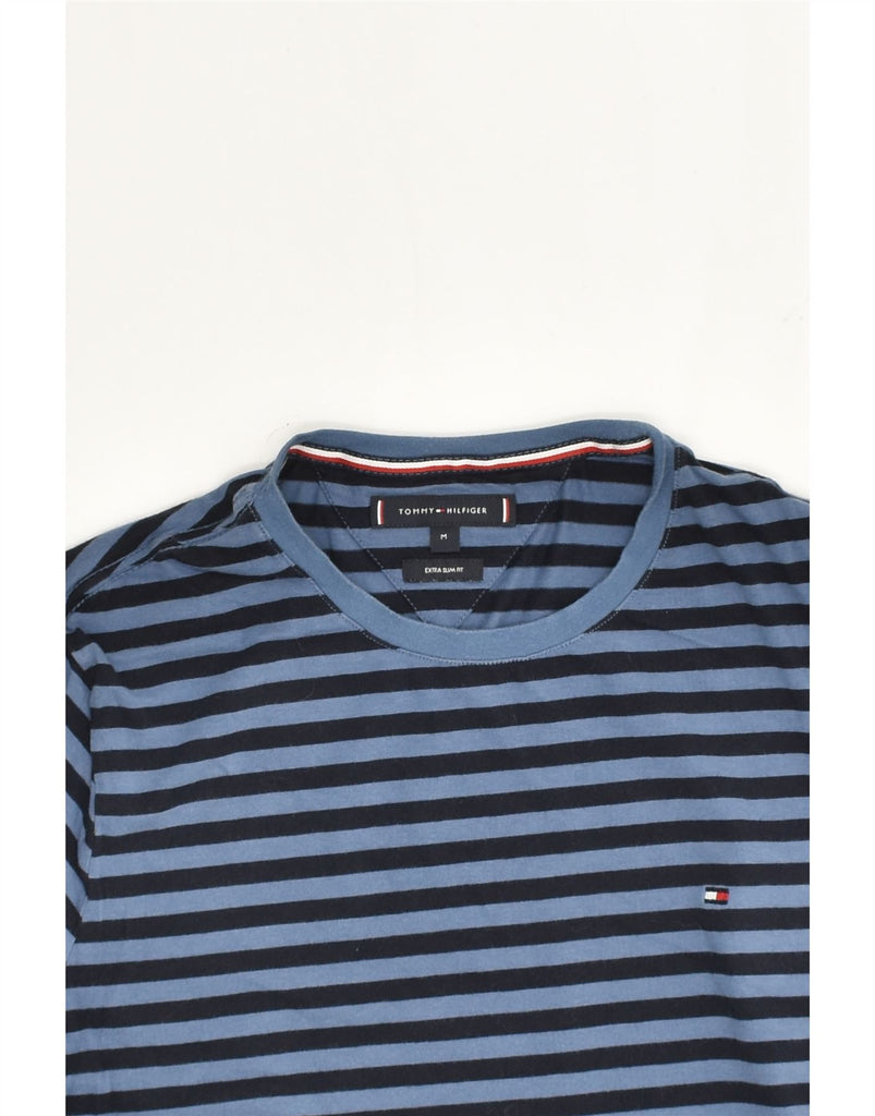 TOMMY HILFIGER Mens Slim Fit T-Shirt Top Medium Navy Blue Striped Cotton | Vintage Tommy Hilfiger | Thrift | Second-Hand Tommy Hilfiger | Used Clothing | Messina Hembry 