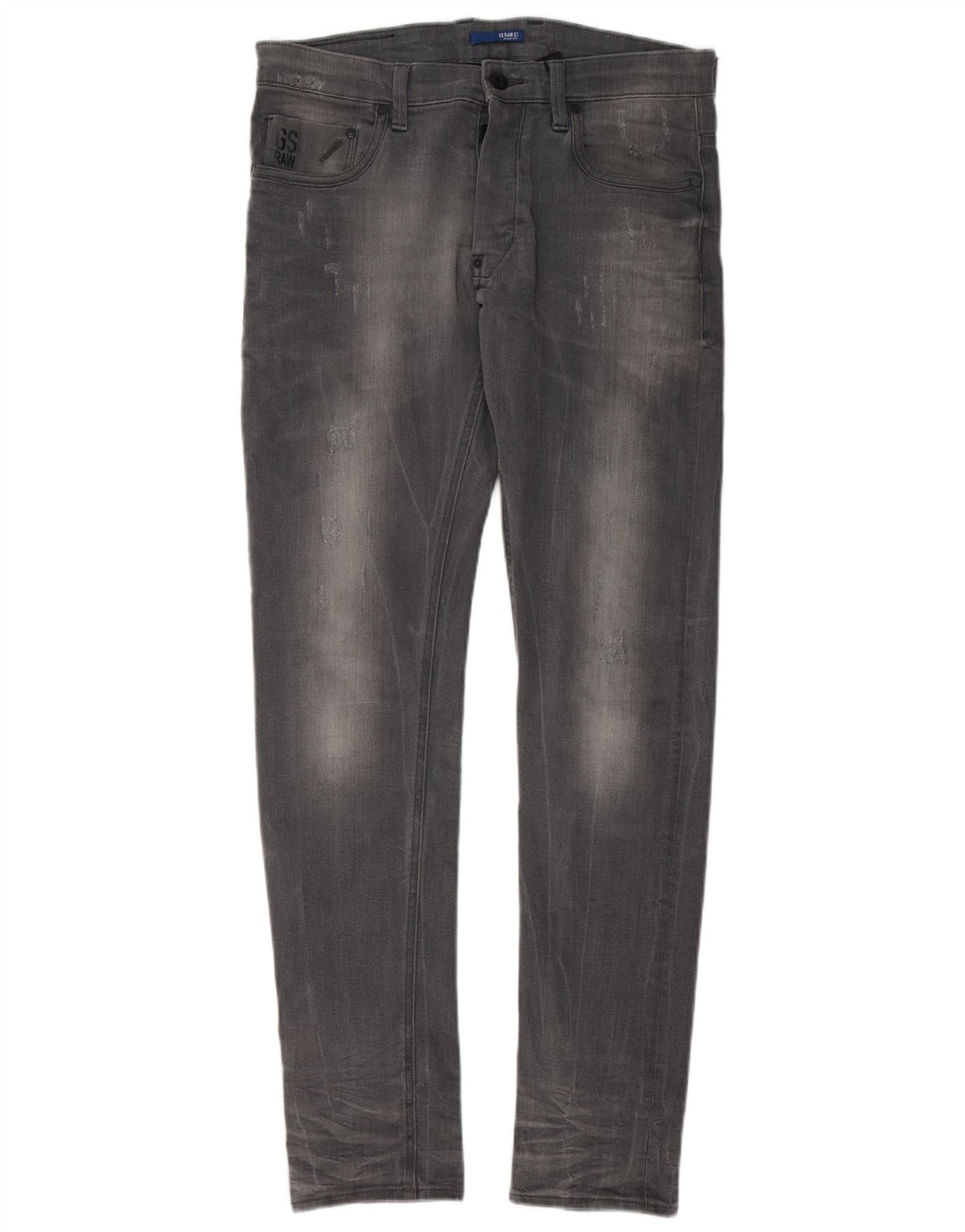 G-Star Mens Revend Distressed Super Slim Jeans W33 L34 Grey Cotton
