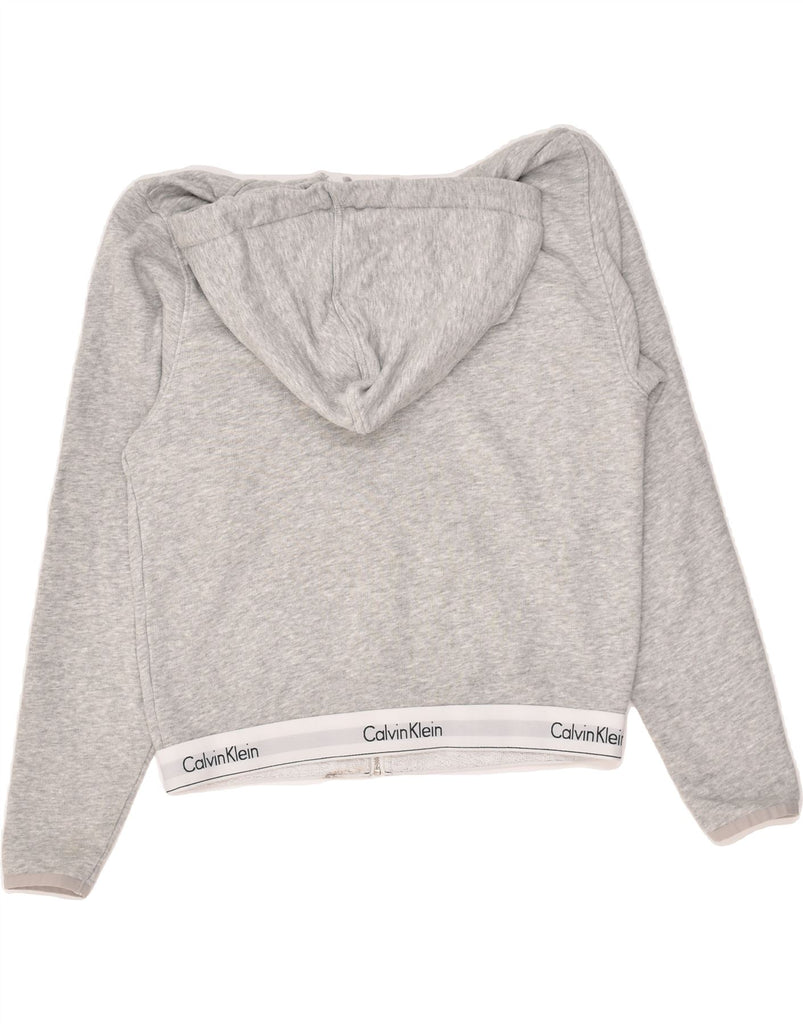 CALVIN KLEIN Womens Graphic Zip Hoodie Sweater UK 12 Medium Grey Cotton | Vintage Calvin Klein | Thrift | Second-Hand Calvin Klein | Used Clothing | Messina Hembry 