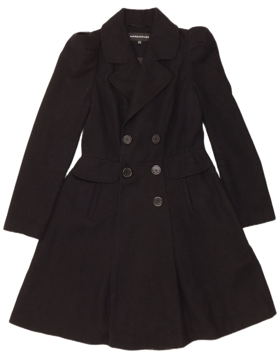 Warehouse Womens Princess Coat UK 12 Medium Black Wool