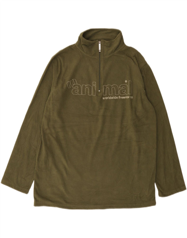 Animal Mens Graphic Zip Neck Fleece Jumper XL Khaki Polyester