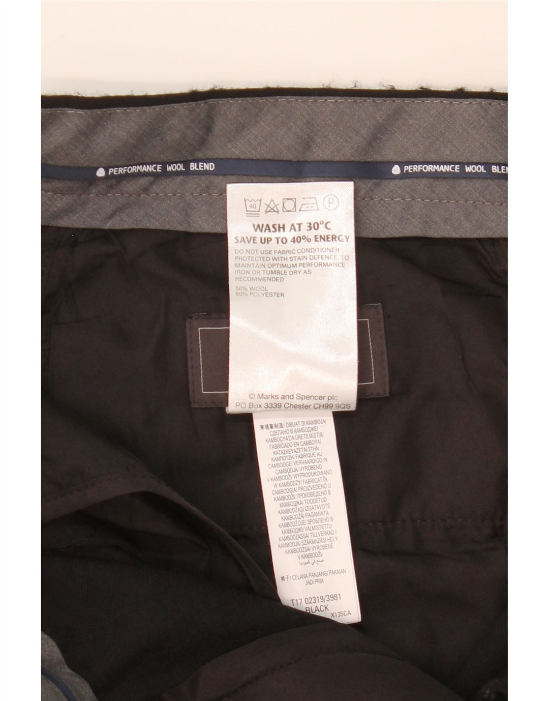 MARKS & SPENCER Mens Regular Fit Suit Trousers W34 L31 Black Wool