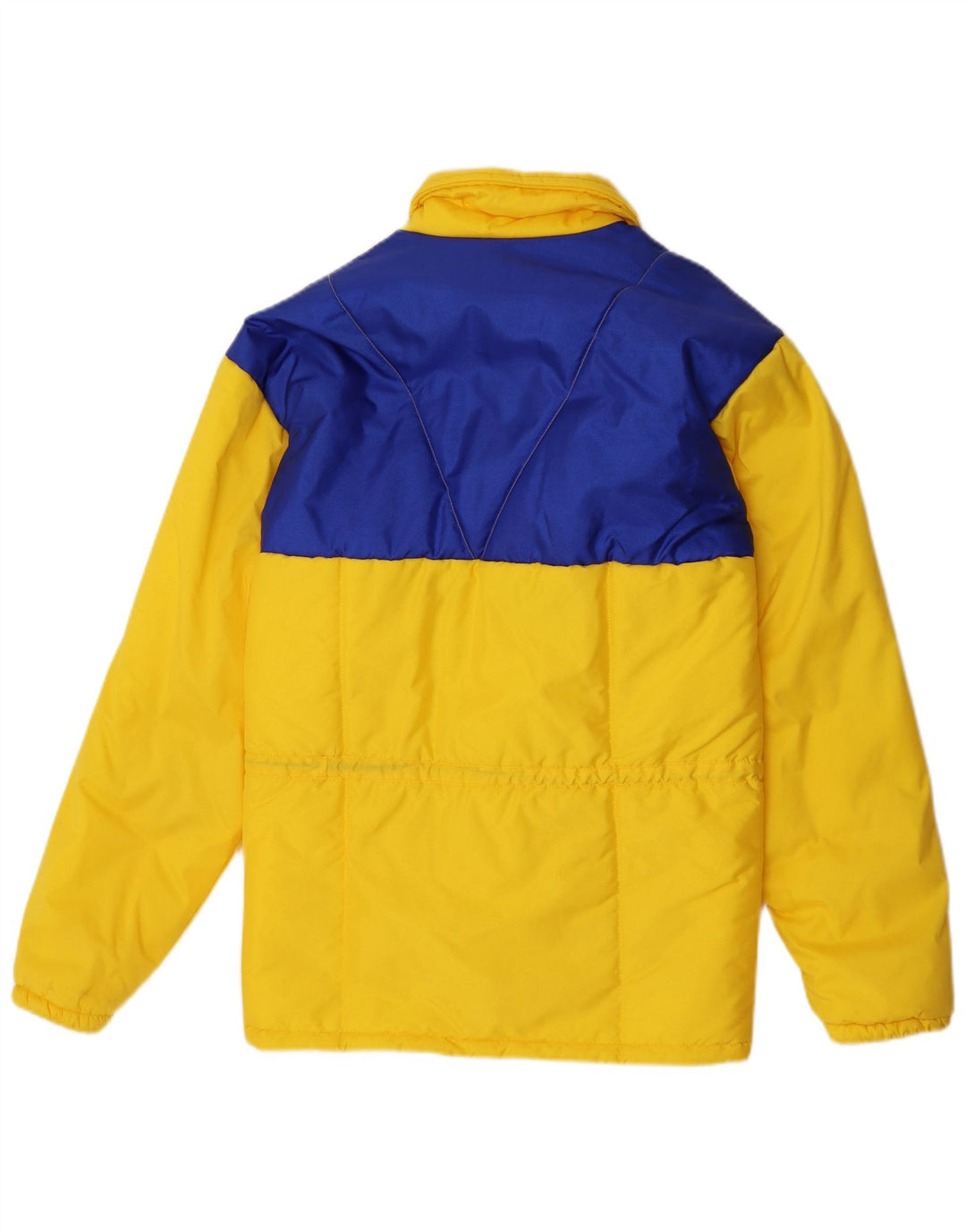 Vintage Mens Hooded Padded Jacket IT 48 Medium Yellow Colourblock Polyamide