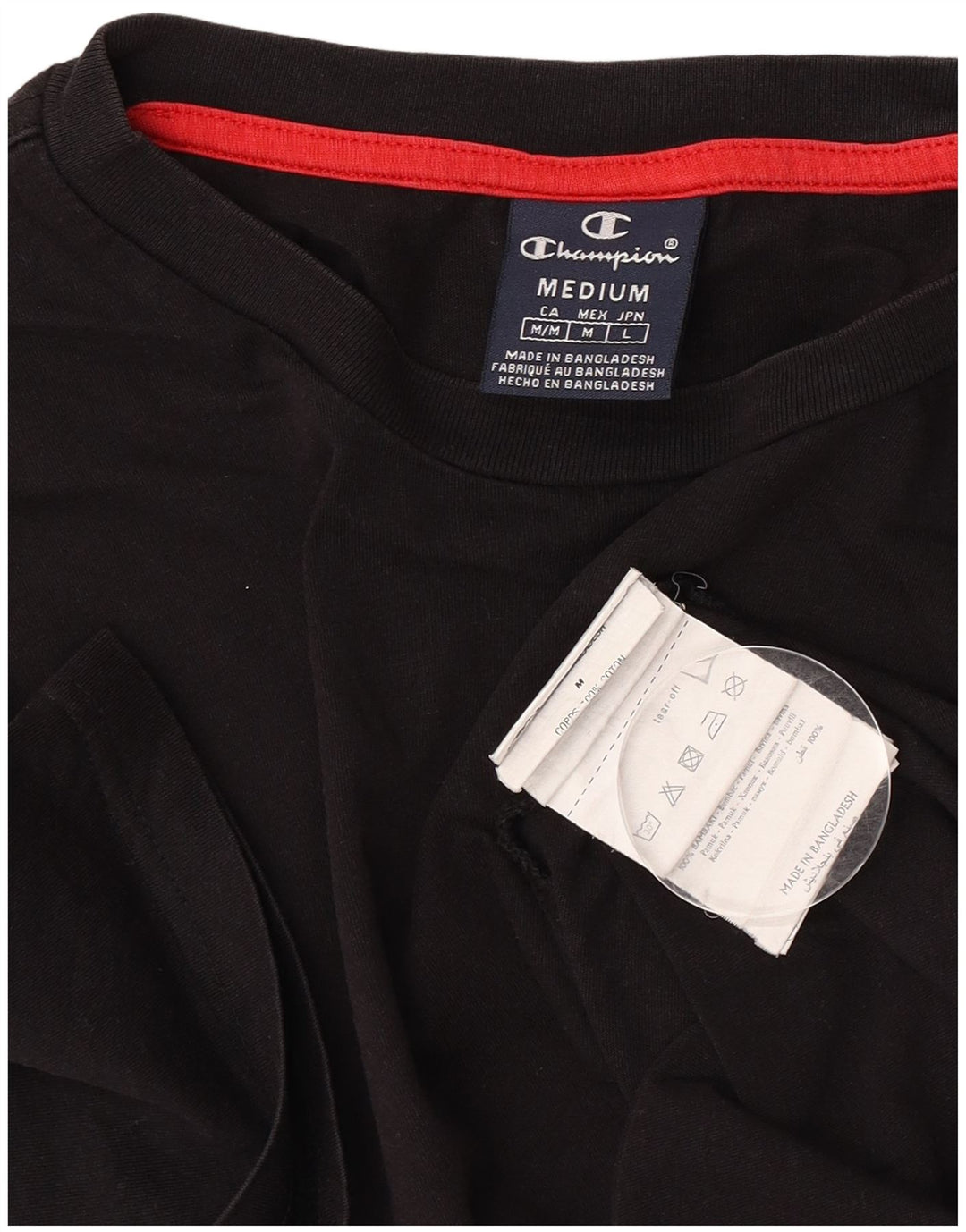 Champion Mens T-Shirt Top Medium Black Cotton