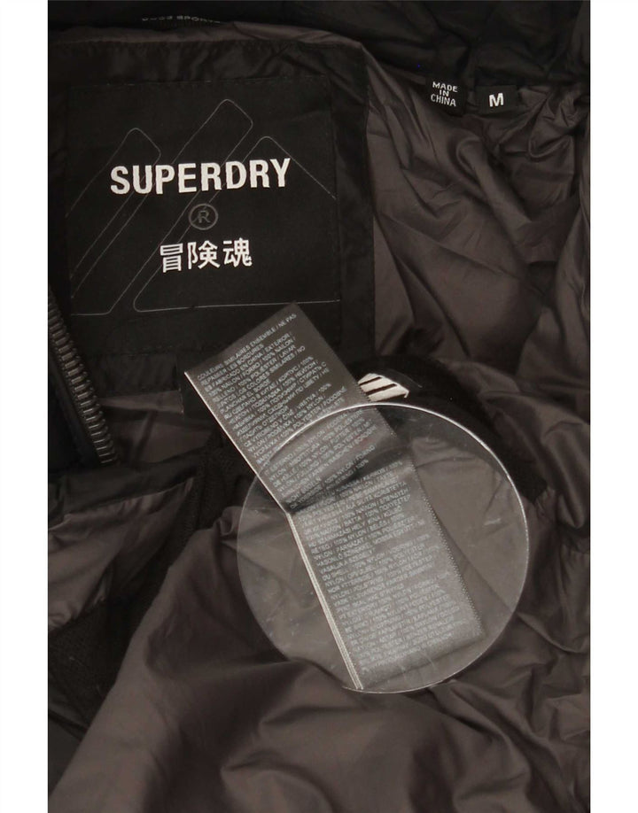 Superdry Mens Hooded Padded Jacket UK 38 Medium Black Polyester