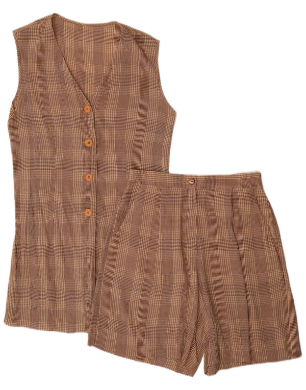 VINTAGE Womens 4 Button 2 Piece Set UK 10 Small W28 Brown Check Acetate