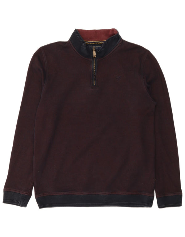 Vintage Mens Zip Neck Sweatshirt Jumper XL Burgundy Colourblock Cotton