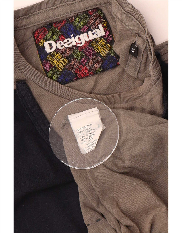 Desigual Mens T-Shirt Top Medium Grey Colourblock Cotton