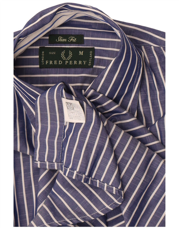 Fred Perry Mens Slim Fit Shirt Medium Blue Striped Cotton