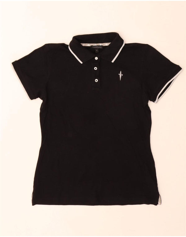 Cesare Paciotti Womens Polo Shirt UK 12 Medium Black Cotton