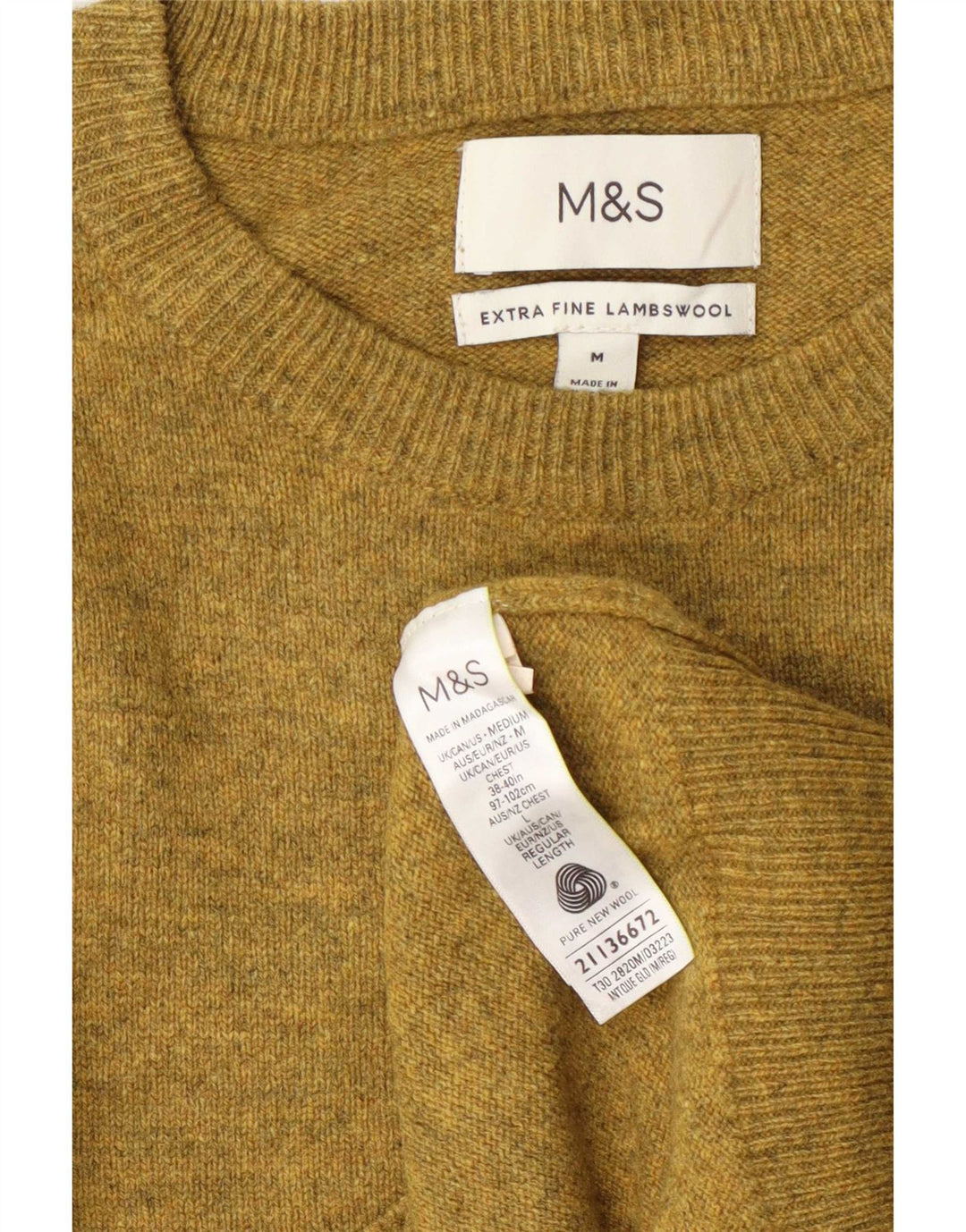 Marks & Spencer Mens Crew Neck Jumper Sweater Medium Yellow Flecked Wool