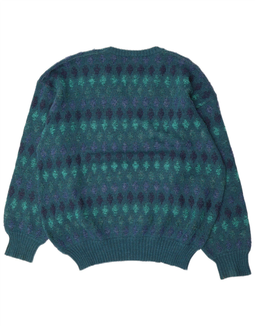 Vintage Mens V-Neck Jumper Sweater IT 54 XL Blue Fair Isle Wool