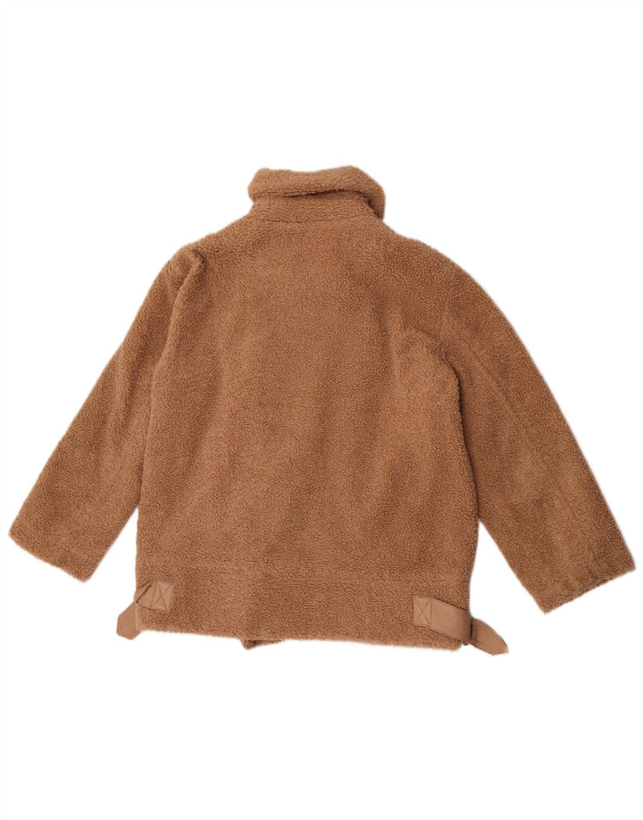 Topshop Womens Petite Teddy Bear Biker Jacket UK 10 Small Brown Polyester