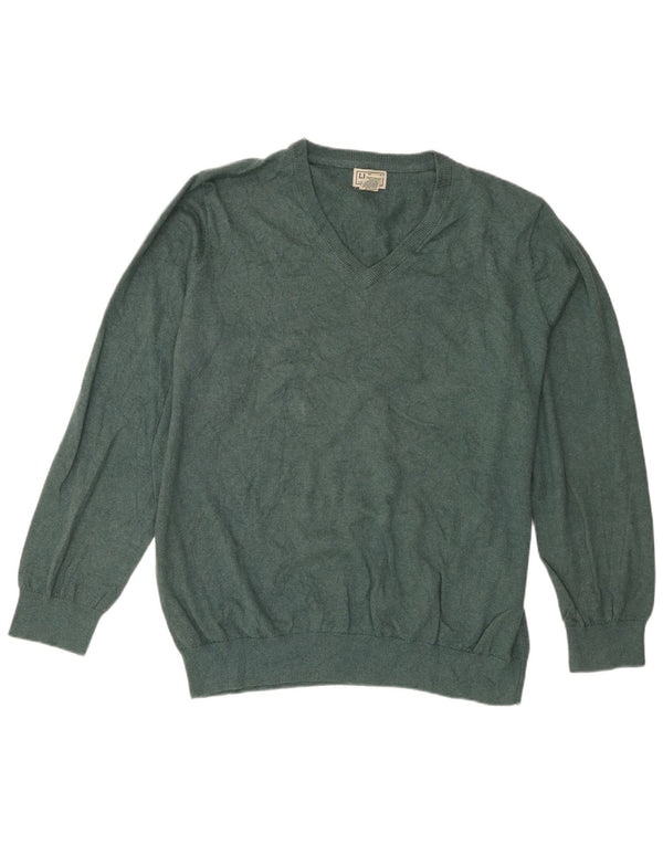 L.L.Bean Mens V-Neck Jumper Sweater XL Green Cotton