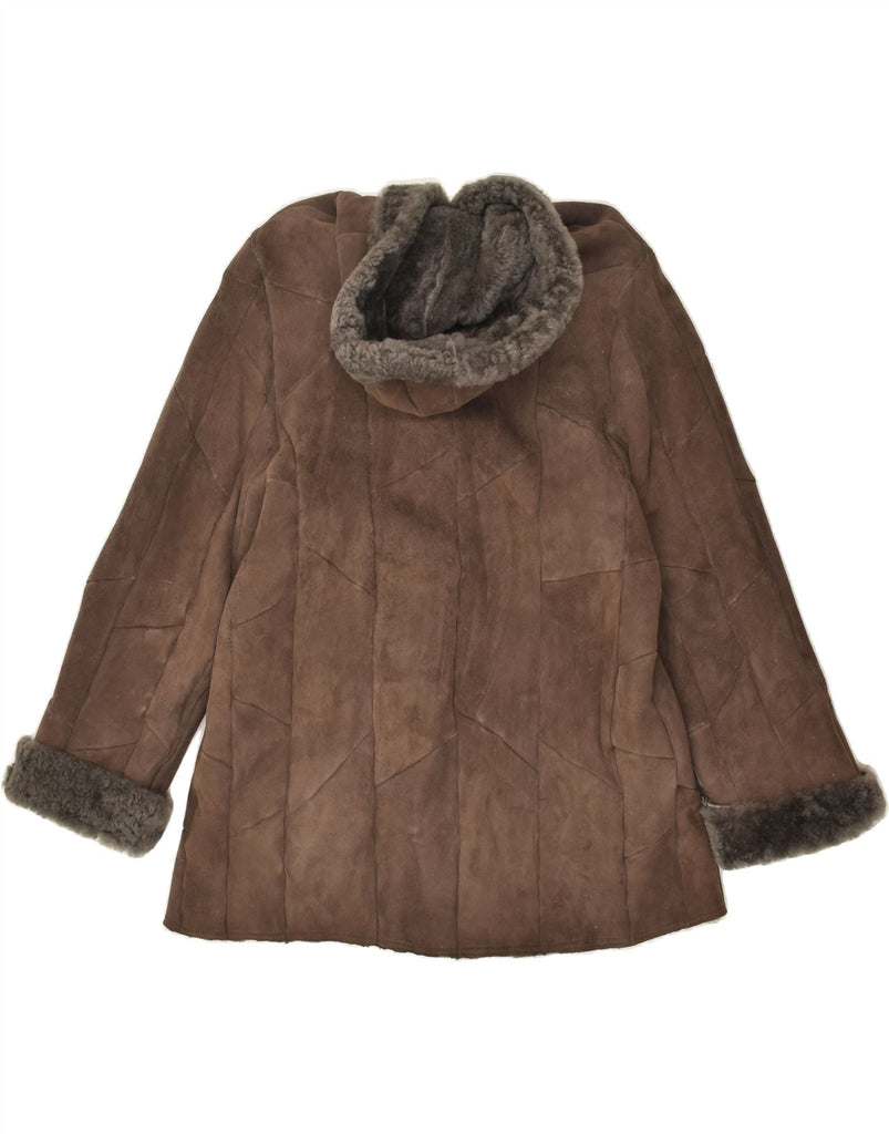 VINTAGE Womens Hooded Shearling Jacket UK 16 Large Brown | Vintage Vintage | Thrift | Second-Hand Vintage | Used Clothing | Messina Hembry 