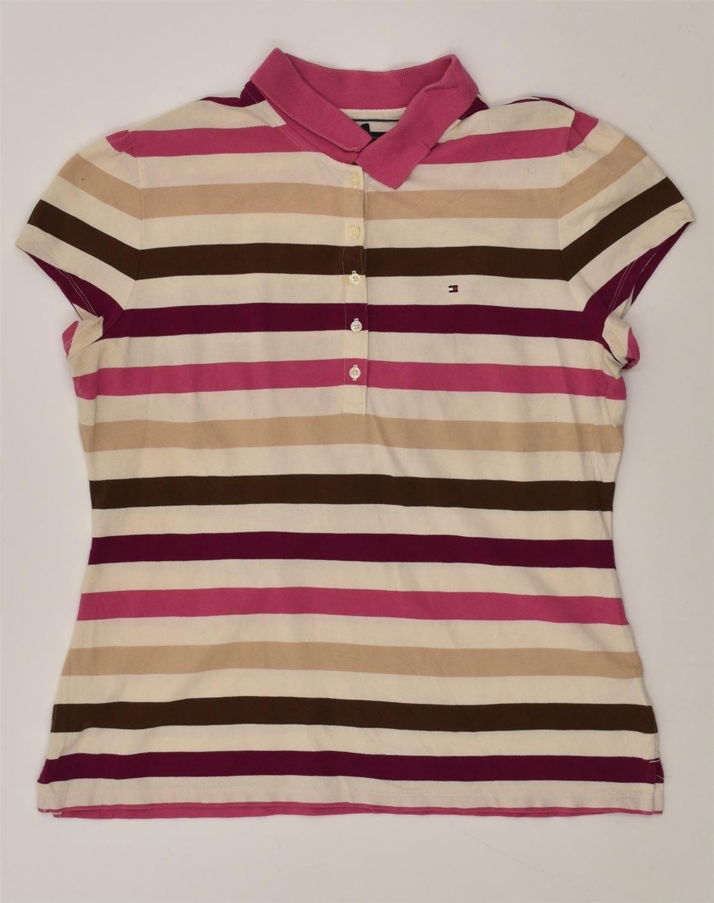 TOMMY HILFIGER Womens Polo Shirt UK 18 XL Multicoloured Striped