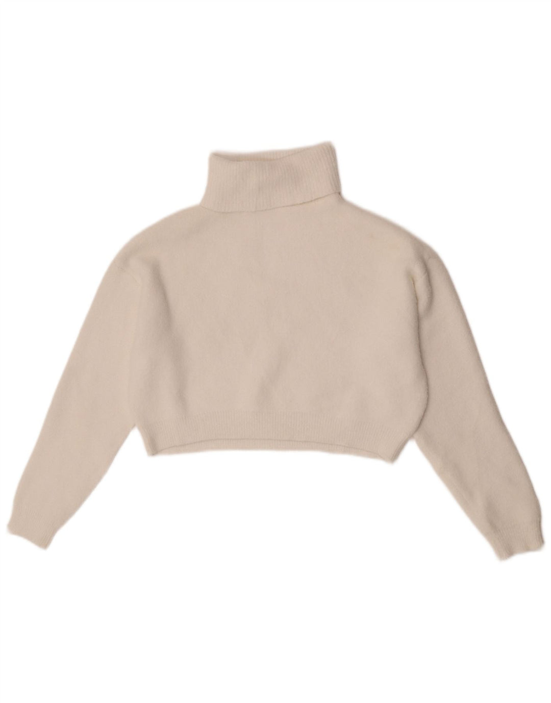 Zara Womens Crop Roll Neck Jumper Sweater UK 10 Small White Nylon
