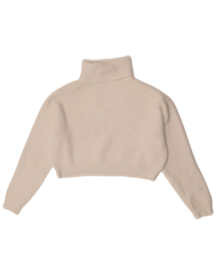Zara Womens Crop Roll Neck Jumper Sweater UK 10 Small White Nylon