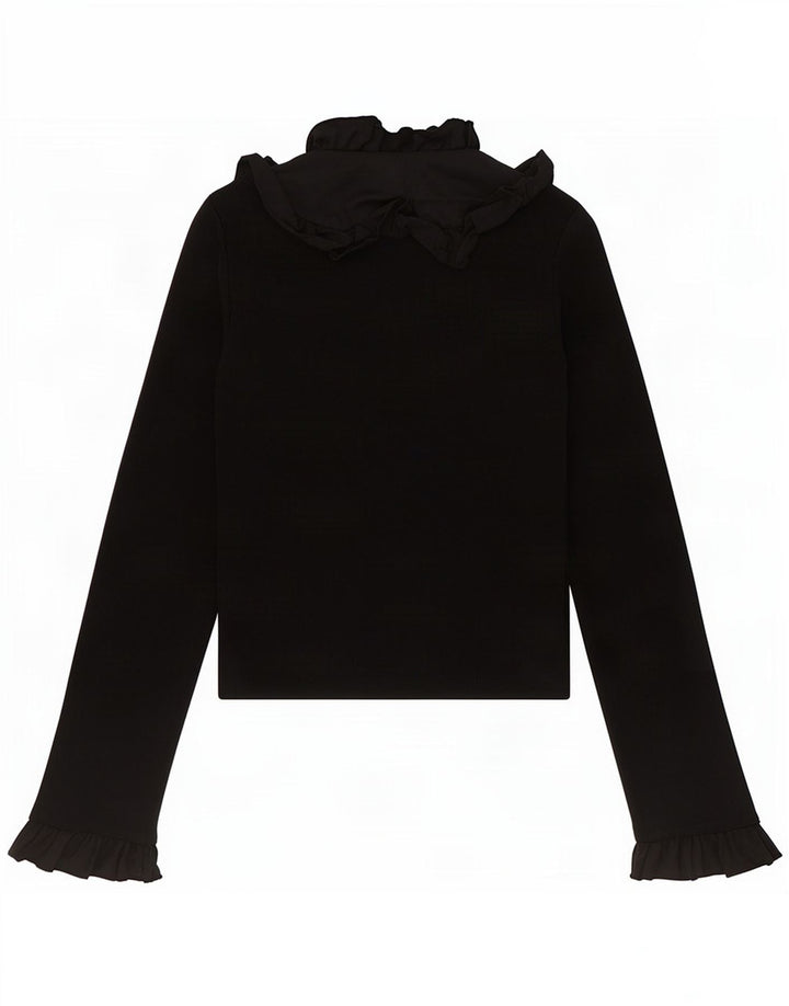 Zara Womens Ruffle Front Pullover Shirt UK 8 Small Black Nylon