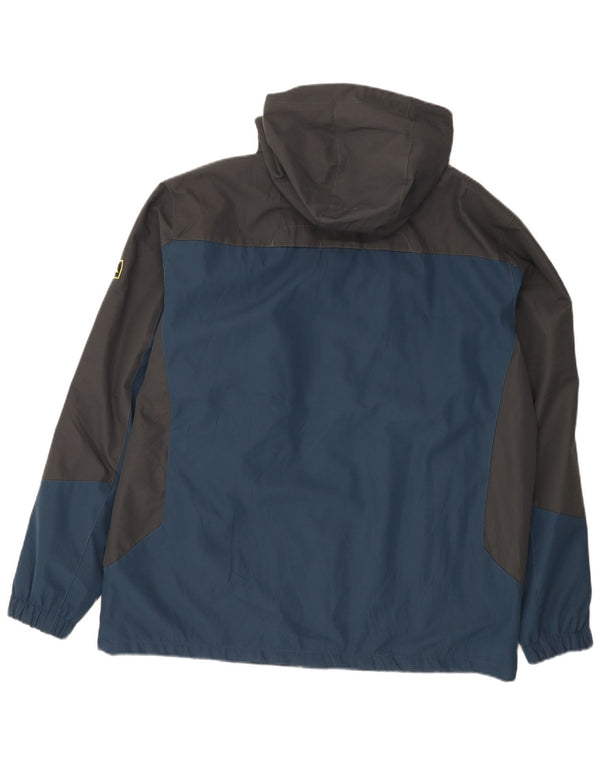Vintage Mens Hooded Windbreaker Jacket UK 44 2XL Navy Blue Colourblock