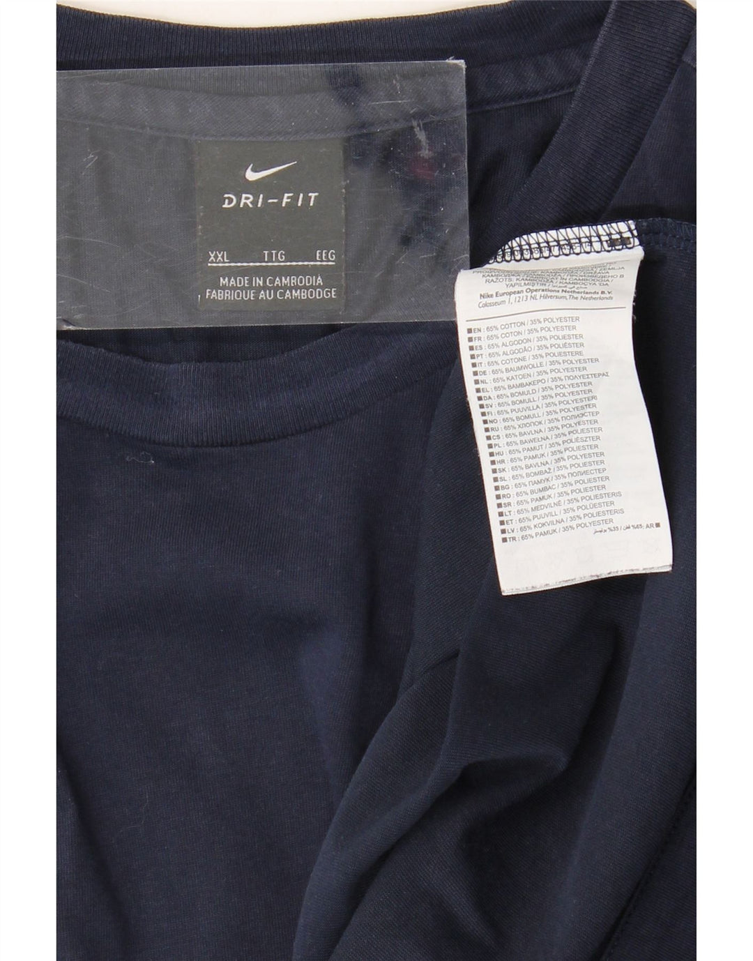 Nike Mens Dri Fit T-Shirt 2XL Navy Blue Cotton