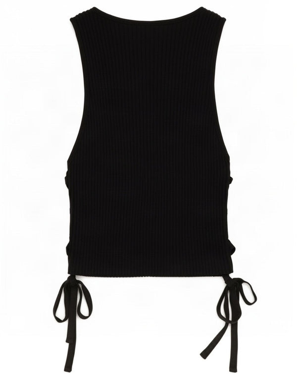 Zara Womens Crop Vest Top UK 14 Large Black