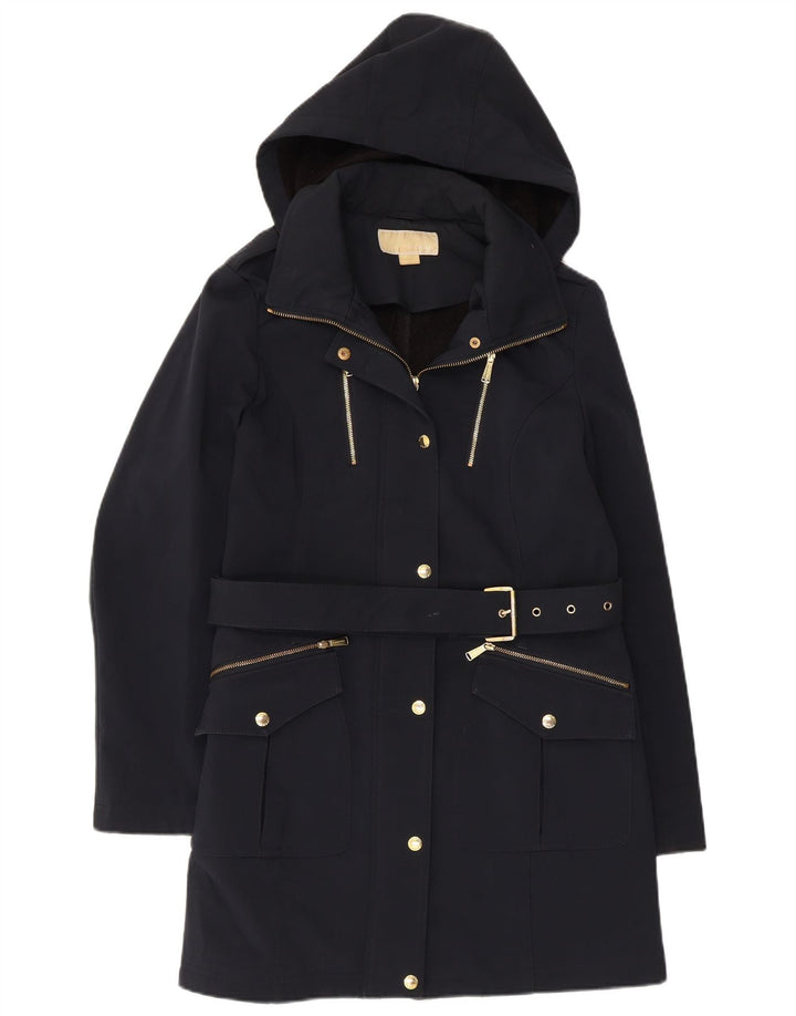 Michael Kors Womens Hooded Trench Coat UK 14 Medium Navy Blue Polyester