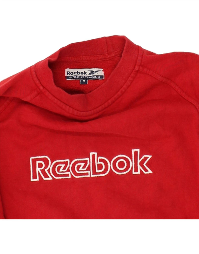 REEBOK Womens Graphic Crop Sweatshirt Jumper UK 14 Medium Red Cotton | Vintage Reebok | Thrift | Second-Hand Reebok | Used Clothing | Messina Hembry 