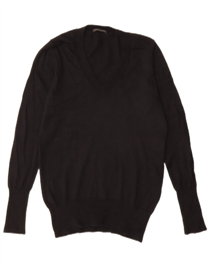 J. Crew Womens V-Neck Jumper Sweater UK 12 Medium Black Merino Wool