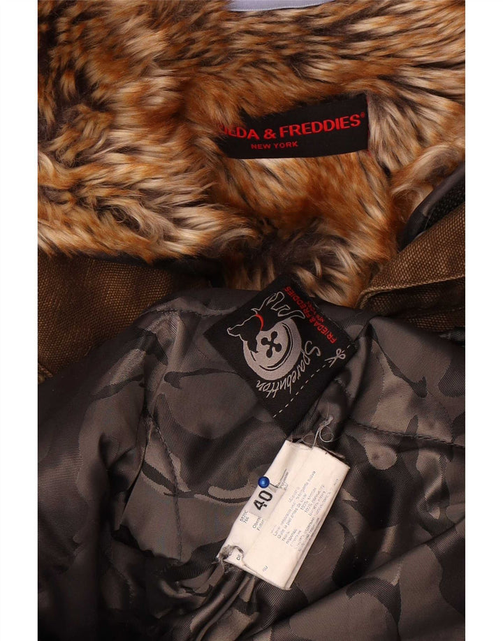 Frieda & Freddies Womens Hooded Parka Jacket EU 40 Medium Khaki Cotton