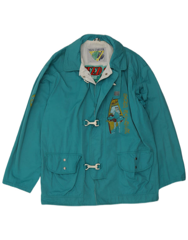 Vintage Boys Graphic Loose Fit Duffle Jacket 13-14 Years Blue Cotton Retro