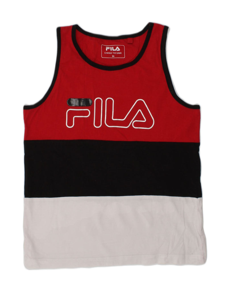 FILA Boys Graphic Vest Top 7-8 Years Red Colourblock | Vintage Fila | Thrift | Second-Hand Fila | Used Clothing | Messina Hembry 