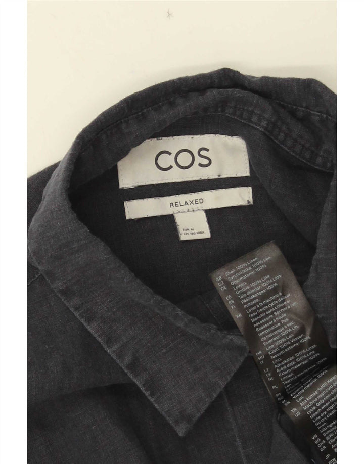Cos Mens Relaxed Fit Shirt Medium Navy Blue Linen