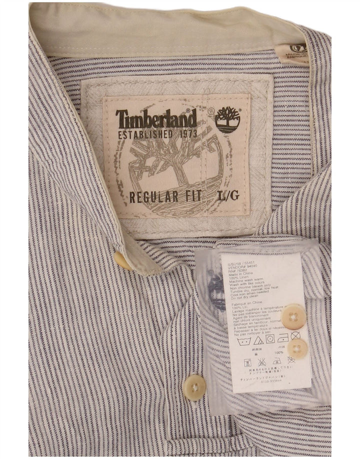 TIMBERLAND Mens Regular Fit Shirt Large Blue Pinstripe Linen