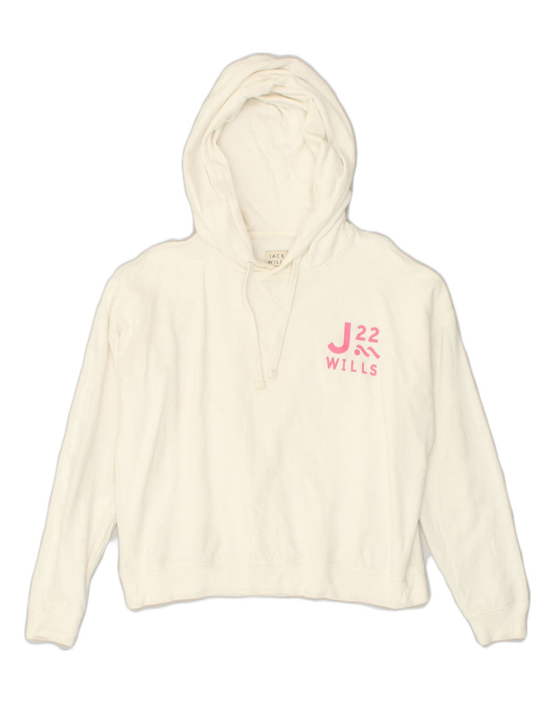 JACK WILLS Womens Oversized Graphic Hoodie Jumper UK 10 Small  White | Vintage Jack Wills | Thrift | Second-Hand Jack Wills | Used Clothing | Messina Hembry 