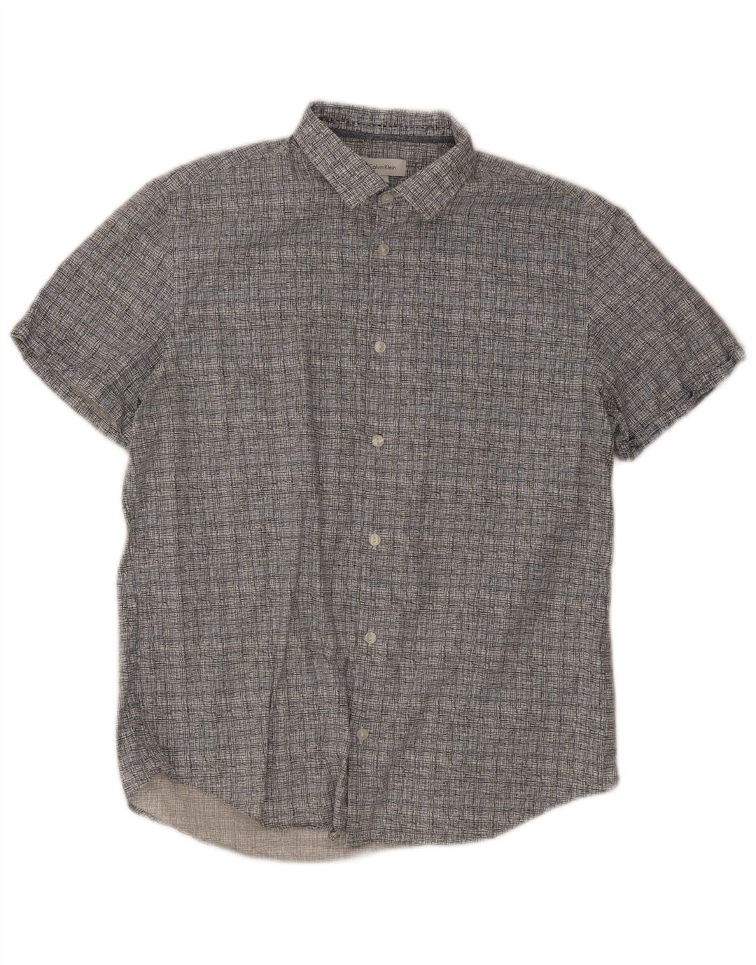 Calvin Klein Mens Short Sleeve Shirt Medium Grey Gingham Cotton