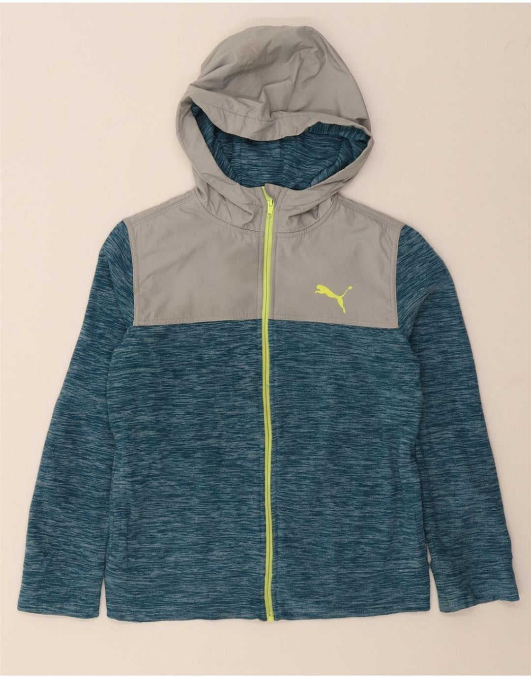 PUMA Boys Hooded Fleece Jacket 10-11 Years Medium Blue Colourblock Vintage Puma and Second-Hand Puma from Messina Hembry 