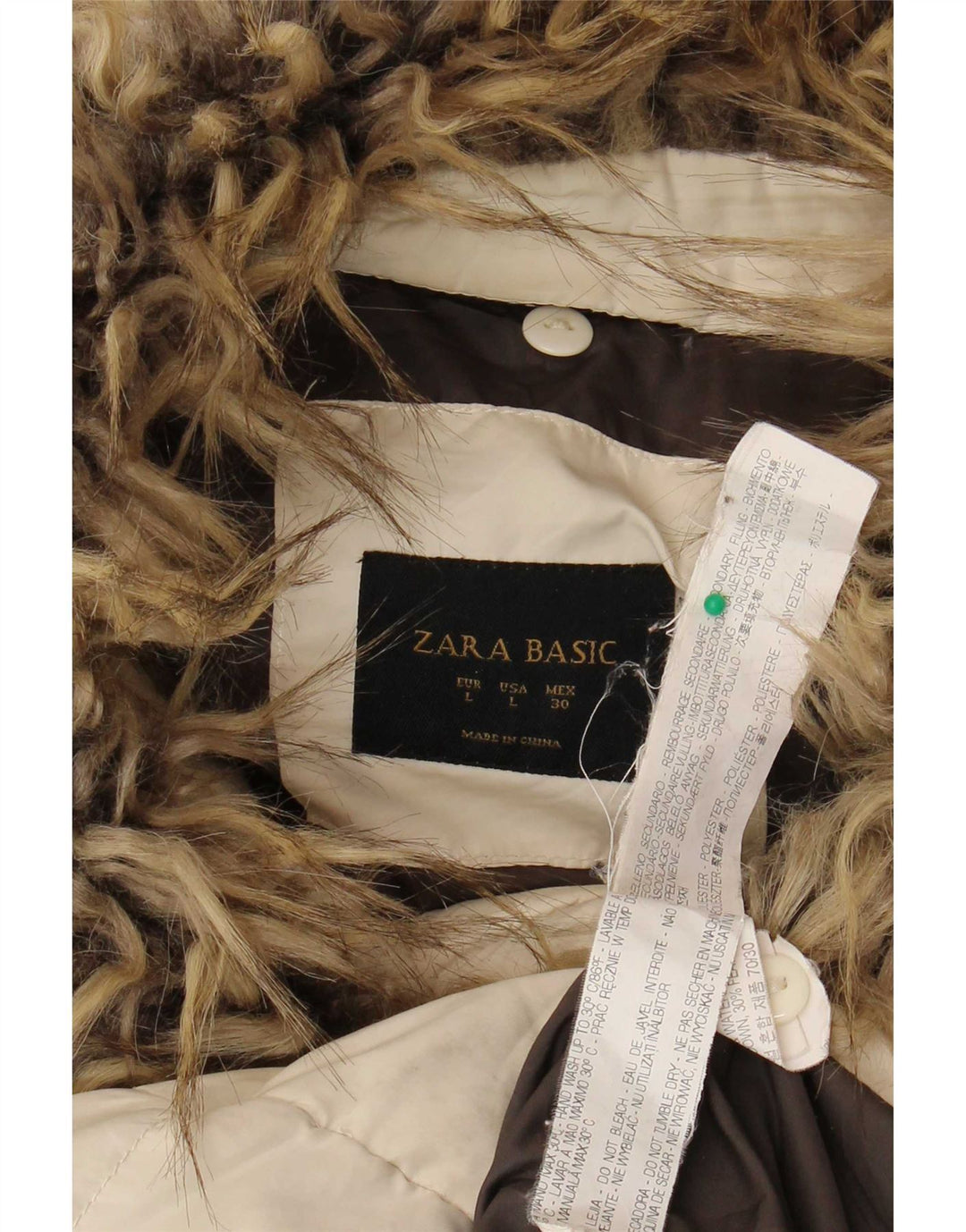 Zara Womens Padded Coat UK 14 Large Off White Polyester