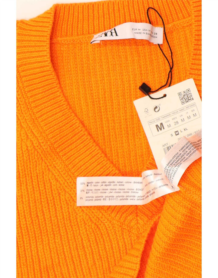 Zara Womens Crop Vest Tank Top UK 14 Medium Orange Cotton