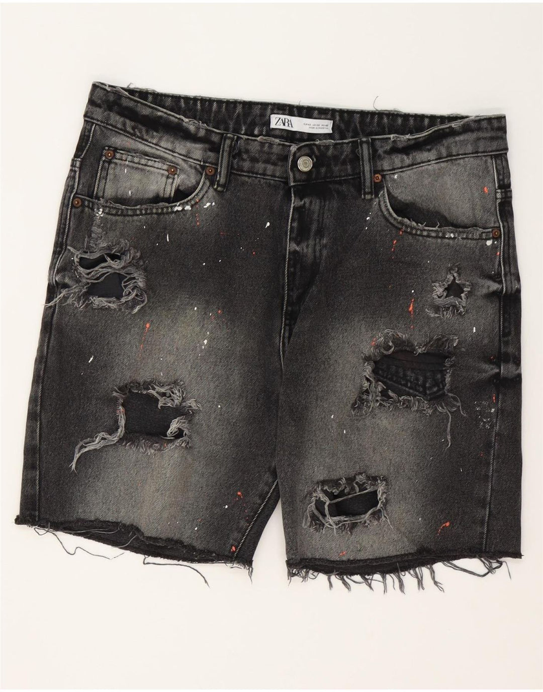 ZARA Mens Distressed Denim Shorts EU 42 Large W32 Grey Cotton