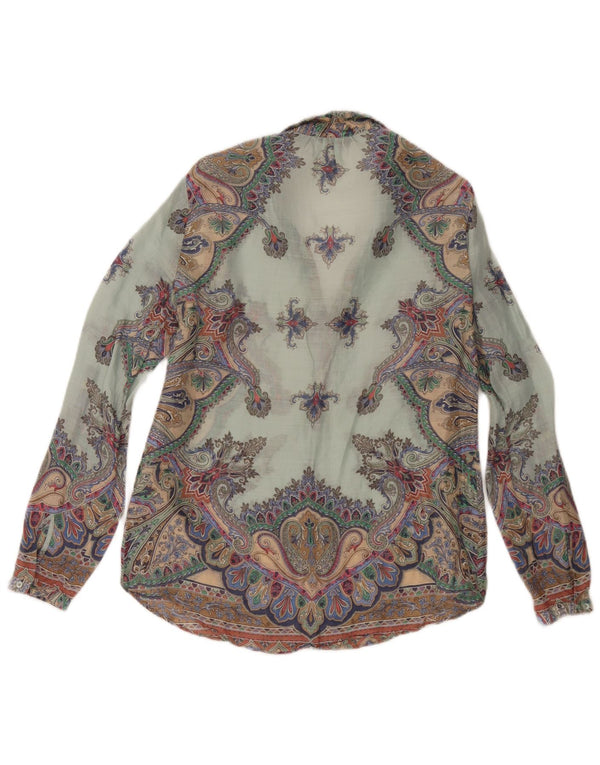 Massimo Dutti Womens Long Sleeve Blouse Top EU 38 Medium Turquoise Paisley