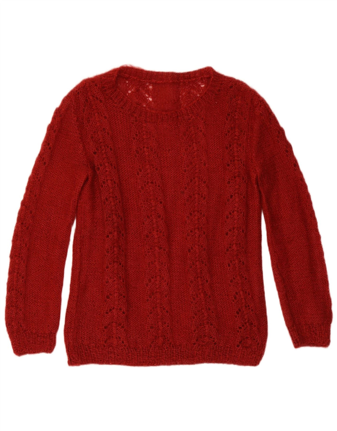 Vintage Womens Abstract Pattern Crew Neck Jumper Sweater UK 12 Medium Burgu