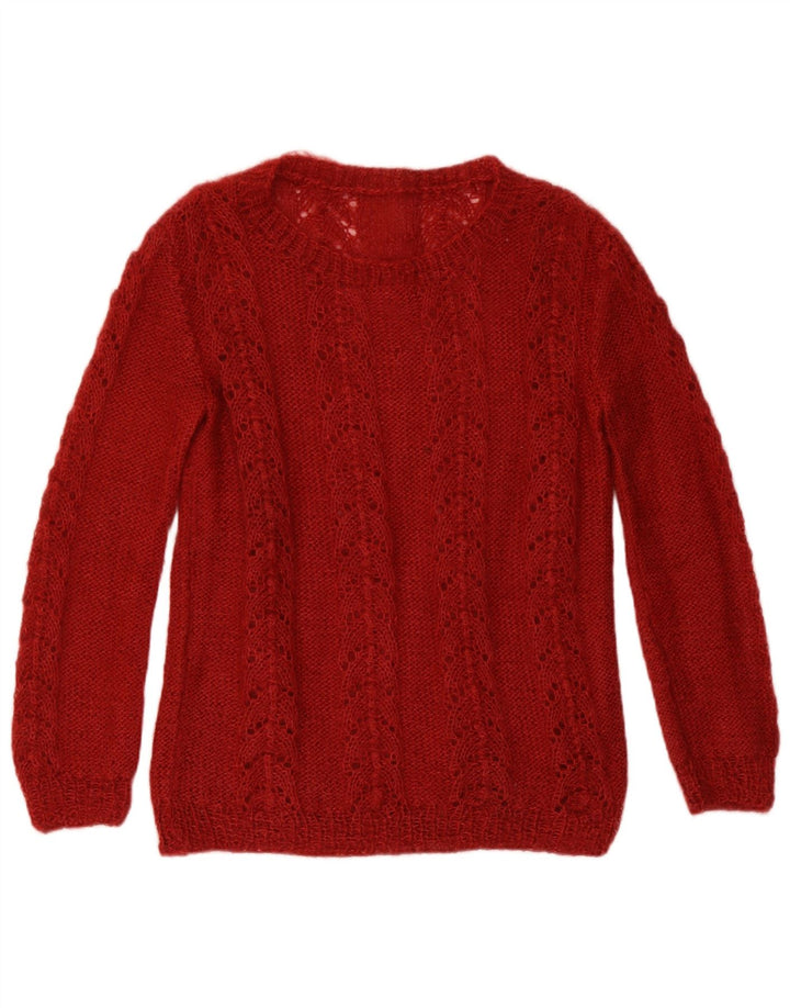 Vintage Womens Abstract Pattern Crew Neck Jumper Sweater UK 12 Medium Burgu