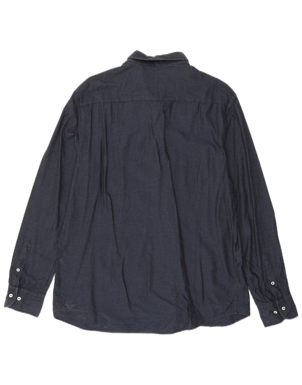 Massimo Dutti Mens Flannel Shirt XL Navy Blue Cotton