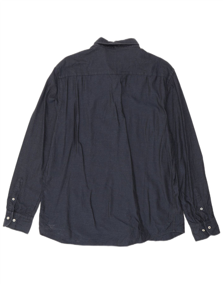 Massimo Dutti Mens Flannel Shirt XL Navy Blue Cotton