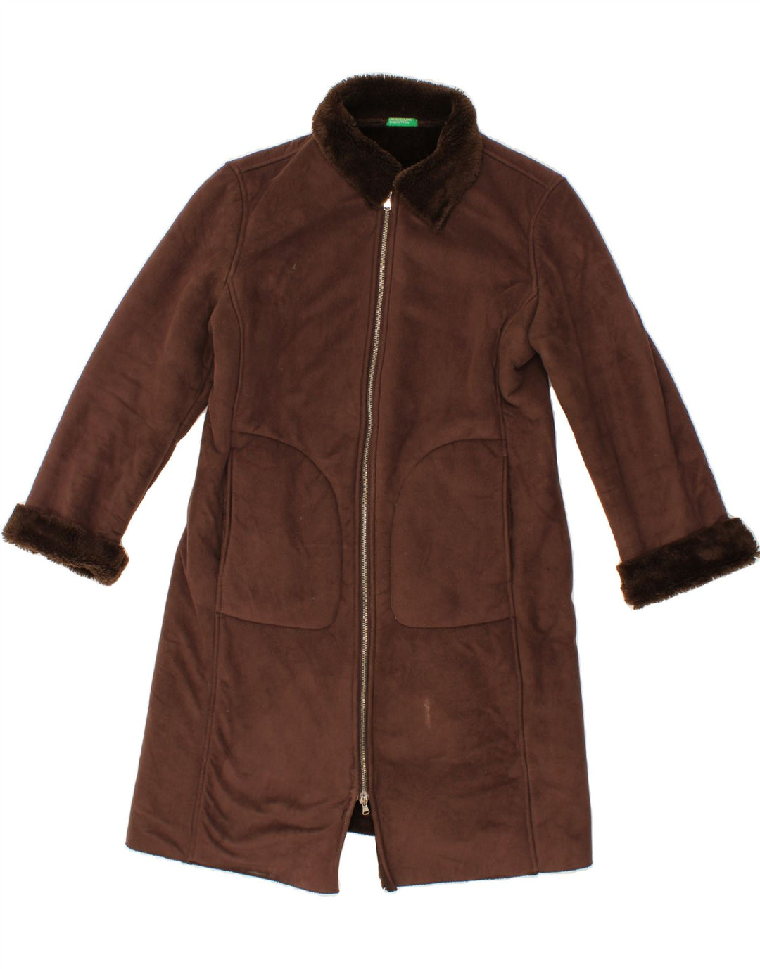 BENETTON Womens Sherpa Coat UK 16 Large Brown Modacryl Vintage Benetton and Second-Hand Benetton from Messina Hembry 