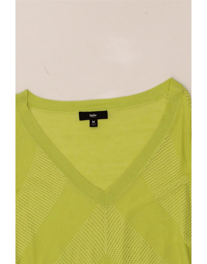 MOSSIMO Womens Oversized V-Neck Jumper Sweater UK 14 Medium Green Striped Vintage Mossimo and Second-Hand Mossimo from Messina Hembry 